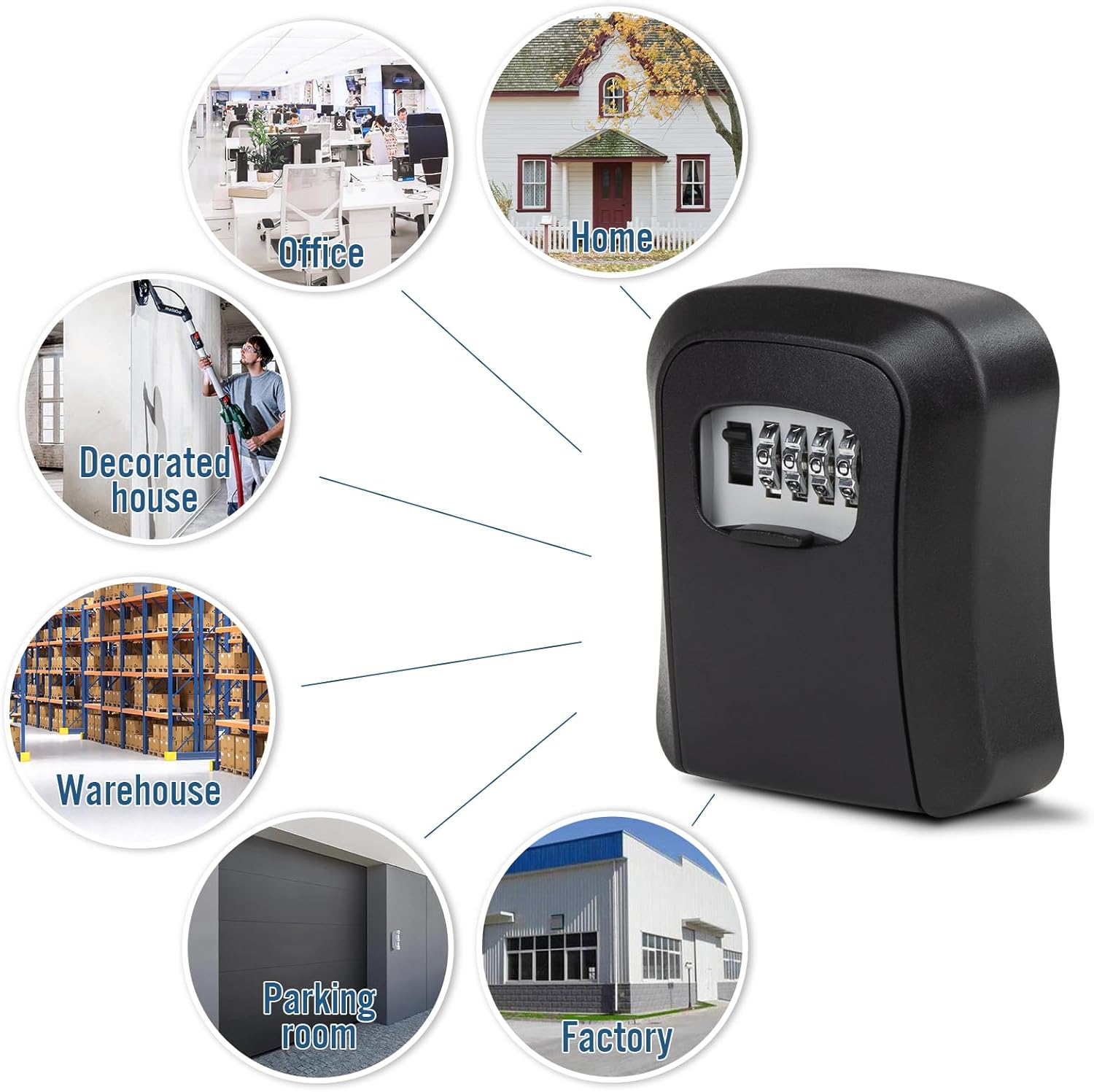 Key Lock Box Wall Mounted, 4 Digit Combination Lockbox for Outside, House Keys - 5 Keys Capacity, Key Safe Security Storage Lock Box for Indoor, Outdoor, Garage, Garden, Store
