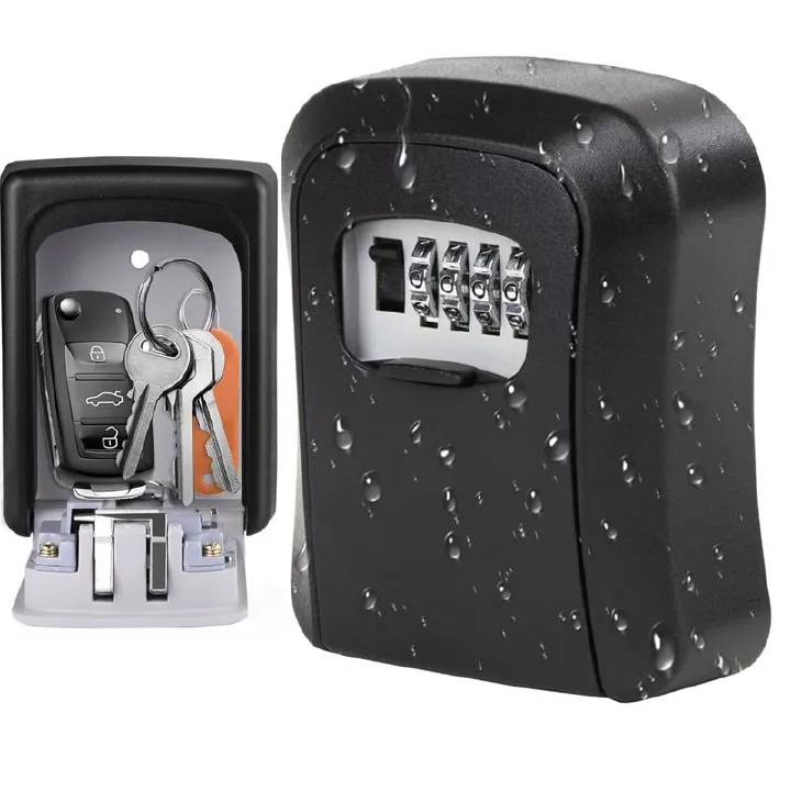 Key Lock Box Wall Mounted, 4 Digit Combination Lockbox for Outside, House Keys - 5 Keys Capacity, Key Safe Security Storage Lock Box for Indoor, Outdoor, Garage, Garden, Store