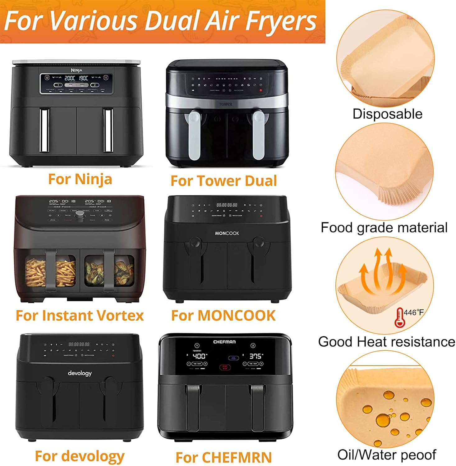 100pcs Air Fryer Liners DisposableAir Fryer Paper  Non-Stick Air Fryer Parchment Paper Liners, Oil-Proof Water-Proof Round Air Fryer Liners for Cooking, Baking