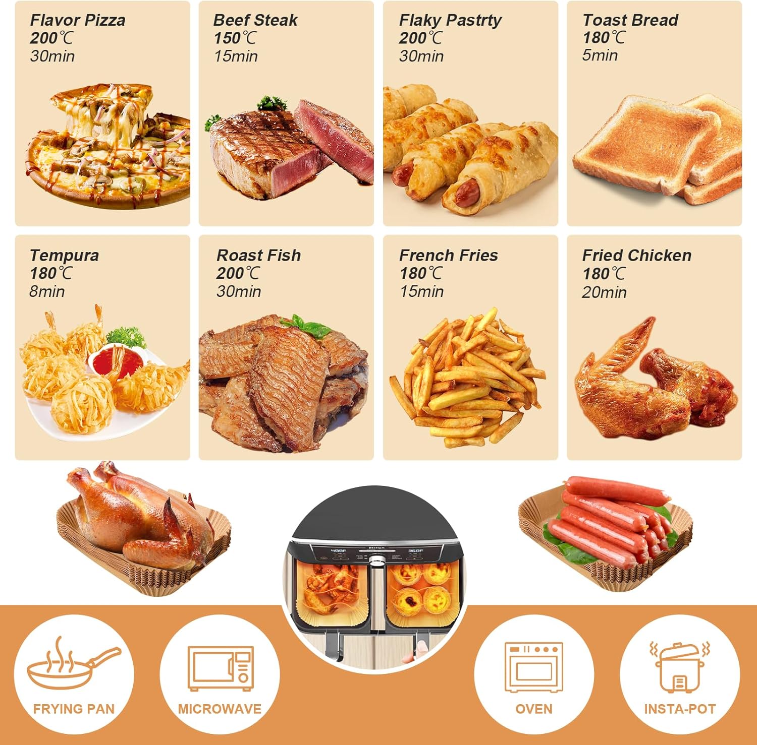 100pcs Air Fryer Liners DisposableAir Fryer Paper  Non-Stick Air Fryer Parchment Paper Liners, Oil-Proof Water-Proof Round Air Fryer Liners for Cooking, Baking