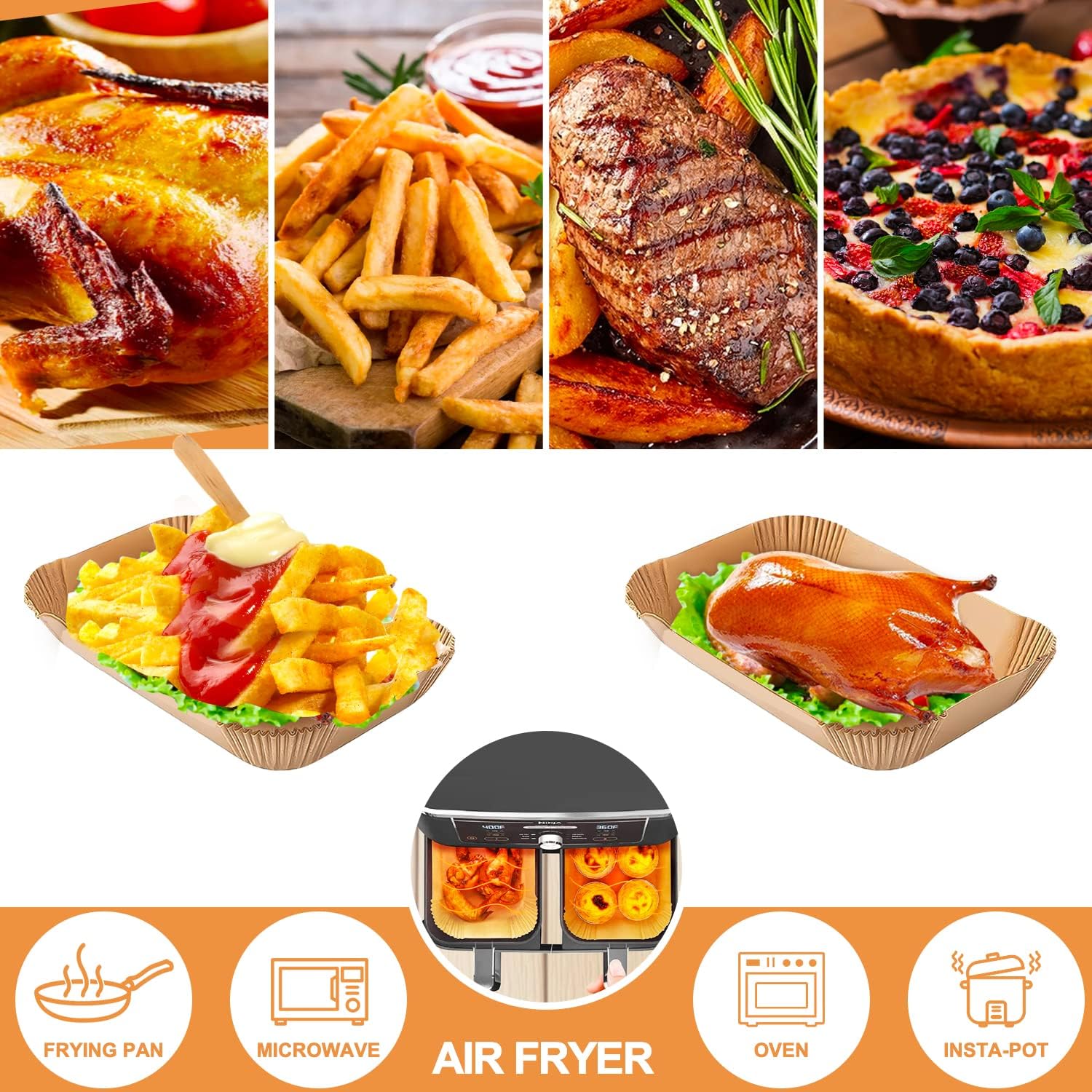 100pcs Air Fryer Liners DisposableAir Fryer Paper  Non-Stick Air Fryer Parchment Paper Liners, Oil-Proof Water-Proof Round Air Fryer Liners for Cooking, Baking