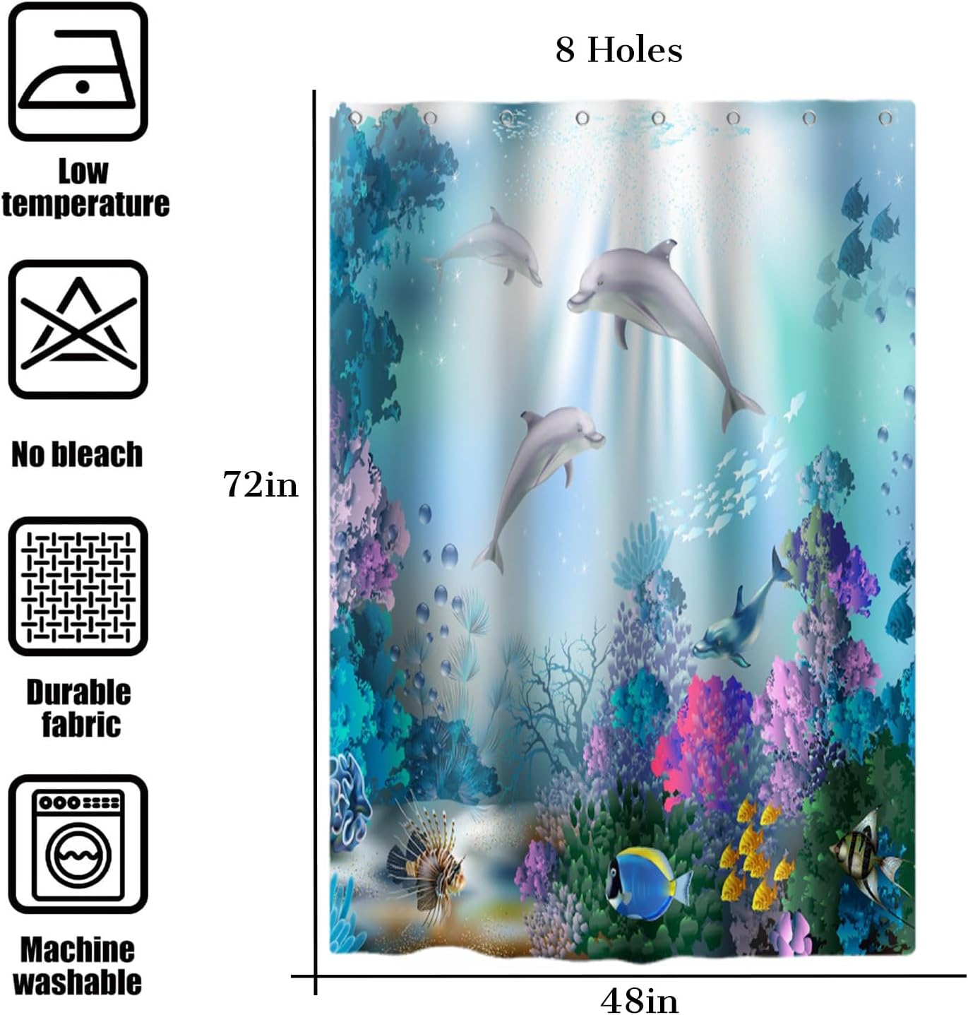 1PCS Dolphin Shower Curtain  Shower Curtains Blue Ocean Wildlife Theme Bathrooms Shower Curtains Waterproof