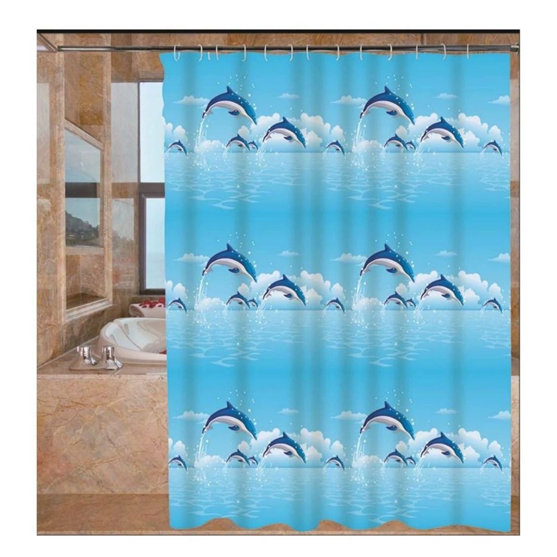 1PCS Dolphin Shower Curtain  Shower Curtains Blue Ocean Wildlife Theme Bathrooms Shower Curtains Waterproof