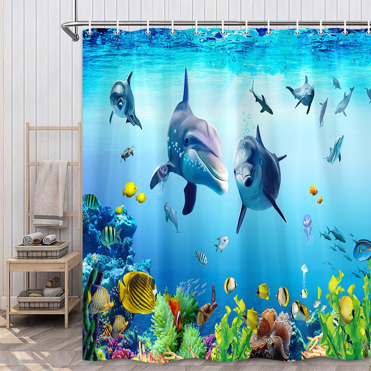 1PCS Dolphin Shower Curtain  Shower Curtains Blue Ocean Wildlife Theme Bathrooms Shower Curtains Waterproof