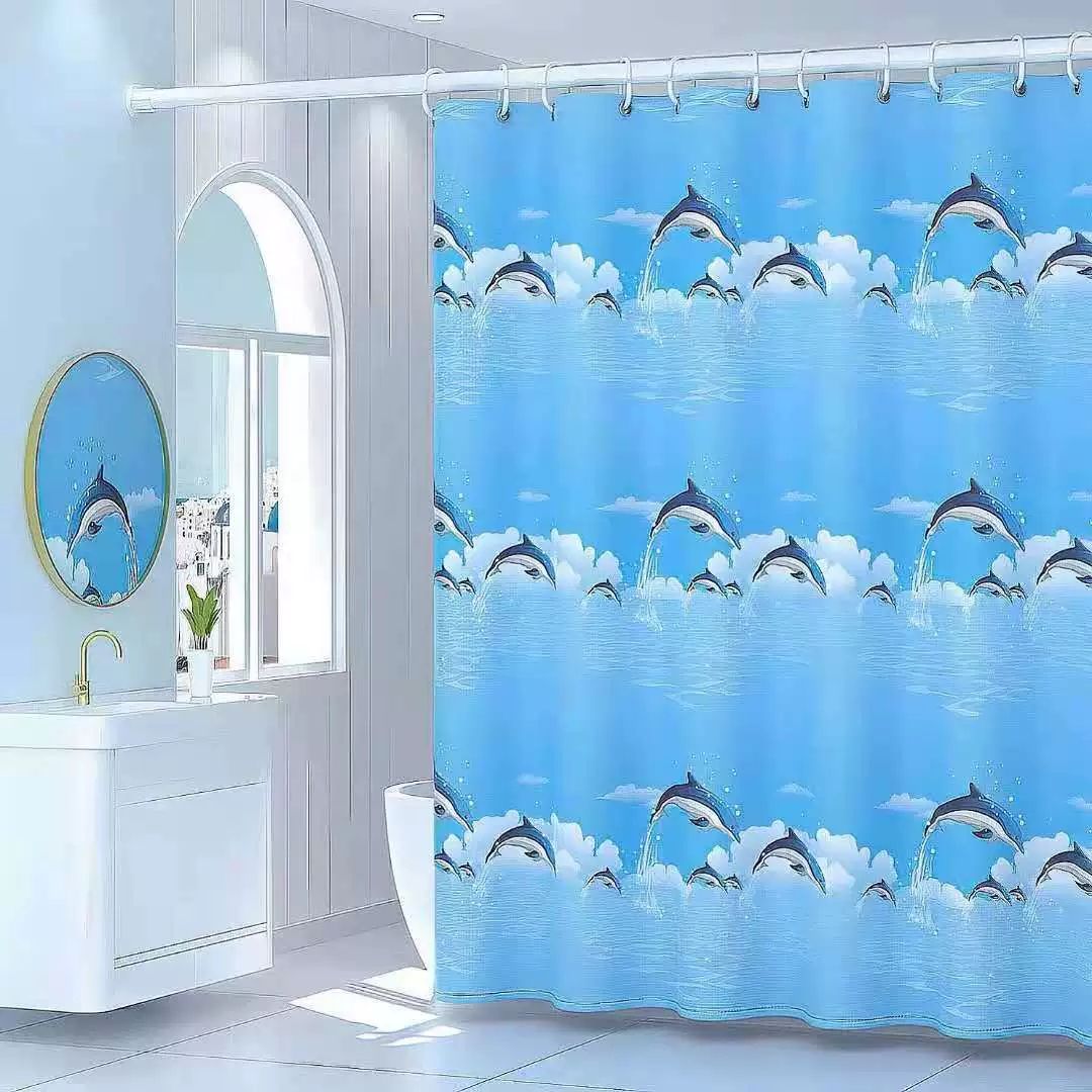 1PCS Dolphin Shower Curtain  Shower Curtains Blue Ocean Wildlife Theme Bathrooms Shower Curtains Waterproof