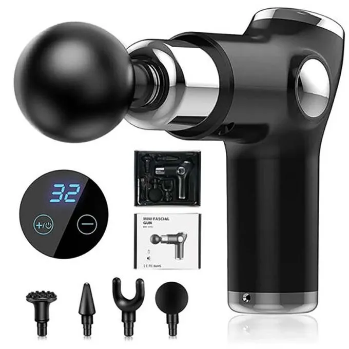 Mini Massage Gun, Powerful Handheld Muscle Massager for Back Pain Relief, Deep Tissue Percussion Small Massage Gun Travel Massager with 4 Massage Heads  Electric Massage Gun, Deep Muscle Massager