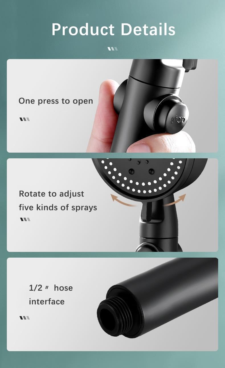 Multi-Functional High Pressure Shower Head with 6 Modes Handheld Shower Head with One-Click Switching Detachable Rain Shower Head Shower Head for Home Bathroom Baby Shower