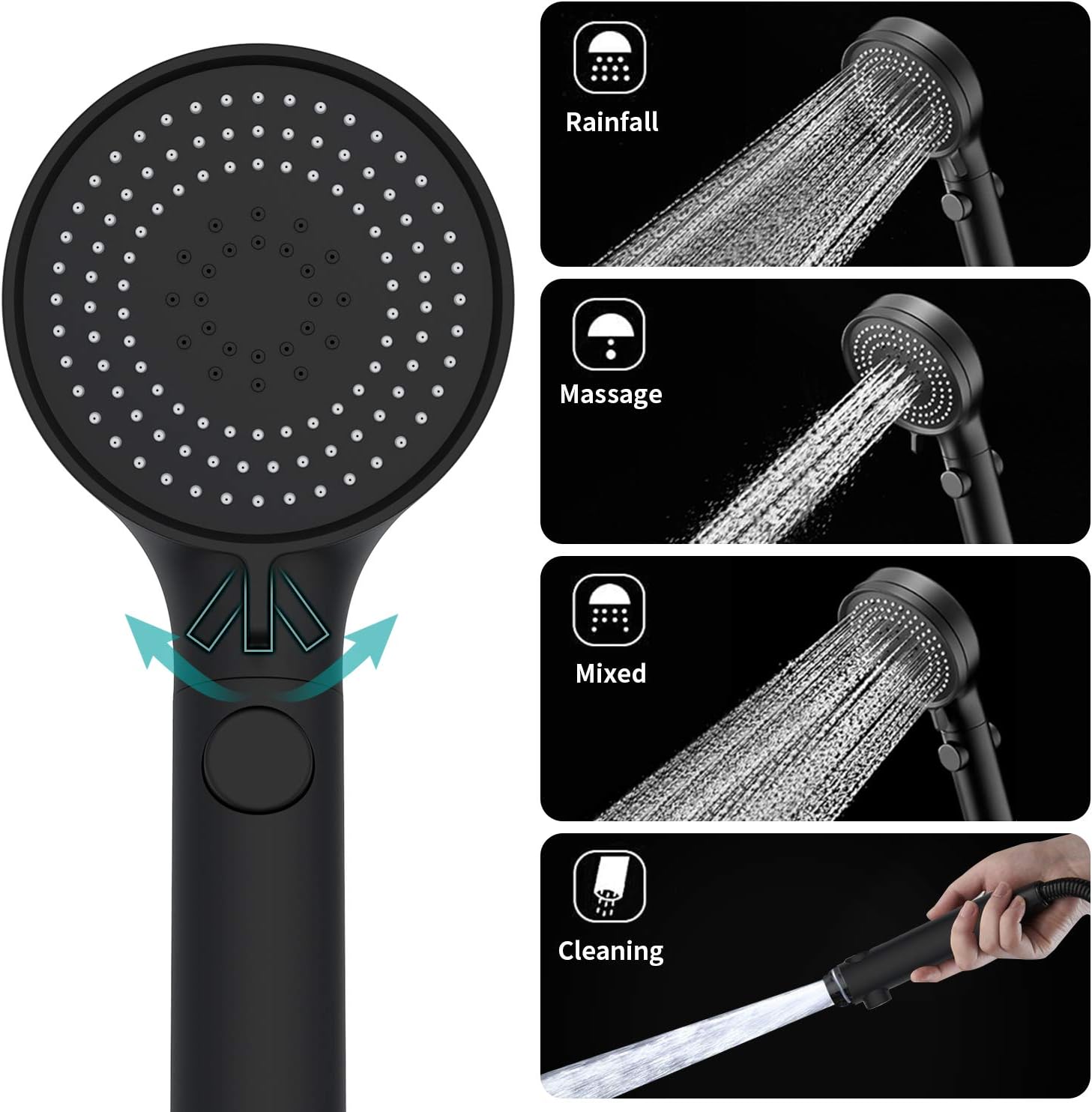 Multi-Functional High Pressure Shower Head with 6 Modes Handheld Shower Head with One-Click Switching Detachable Rain Shower Head Shower Head for Home Bathroom Baby Shower