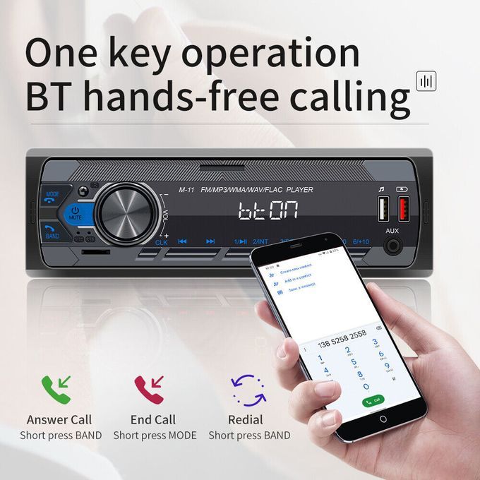 Car Stereo Radio Bluetooth 5.0, FM 7 Colors Car Radio With Bluetooth Hands-Free Calling, Car Radio With 2Usb/Aux/Sd/Mp3 Player Remote Control, With Voice Assistant, Supports Ios/Android