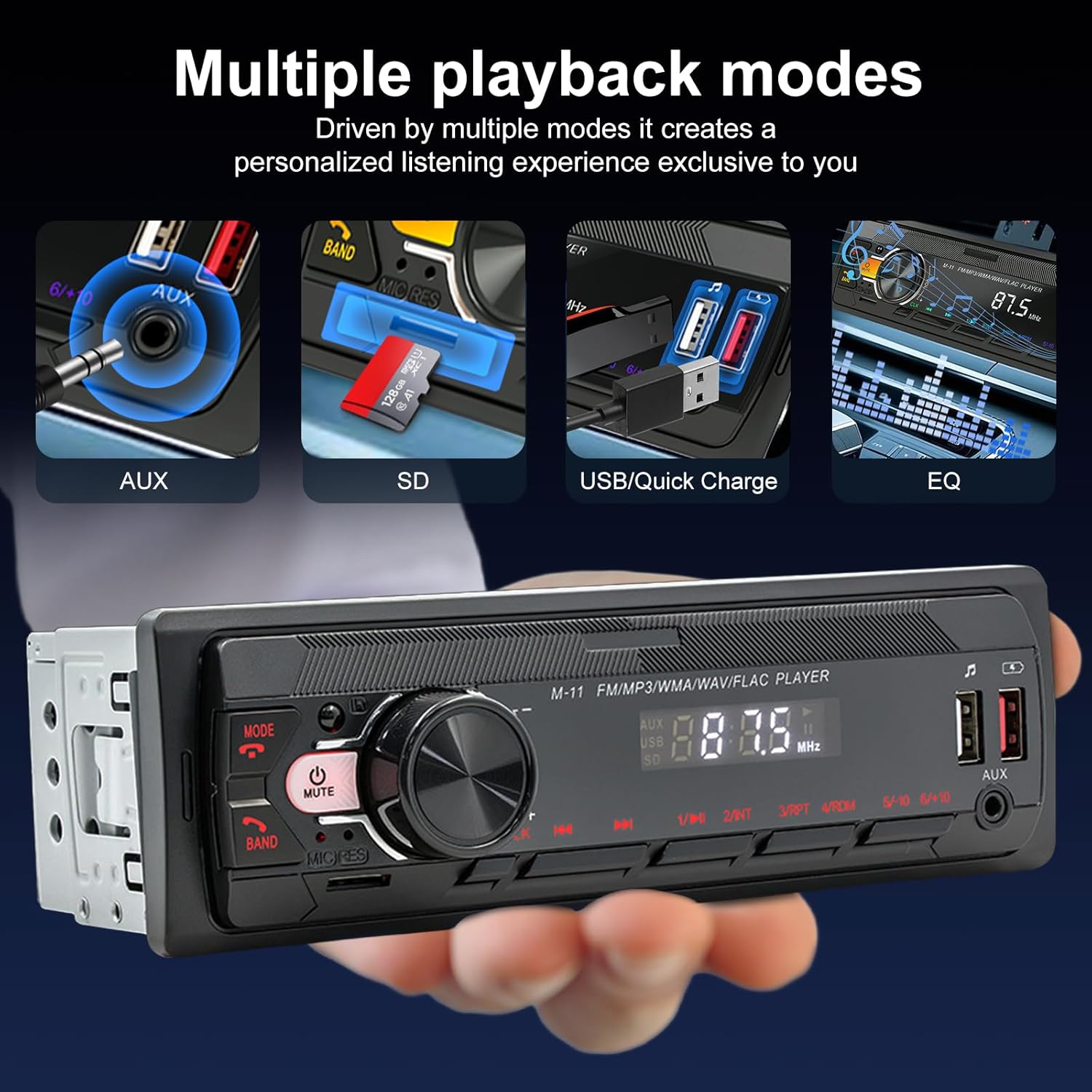 Car Stereo Radio Bluetooth 5.0, FM 7 Colors Car Radio With Bluetooth Hands-Free Calling, Car Radio With 2Usb/Aux/Sd/Mp3 Player Remote Control, With Voice Assistant, Supports Ios/Android