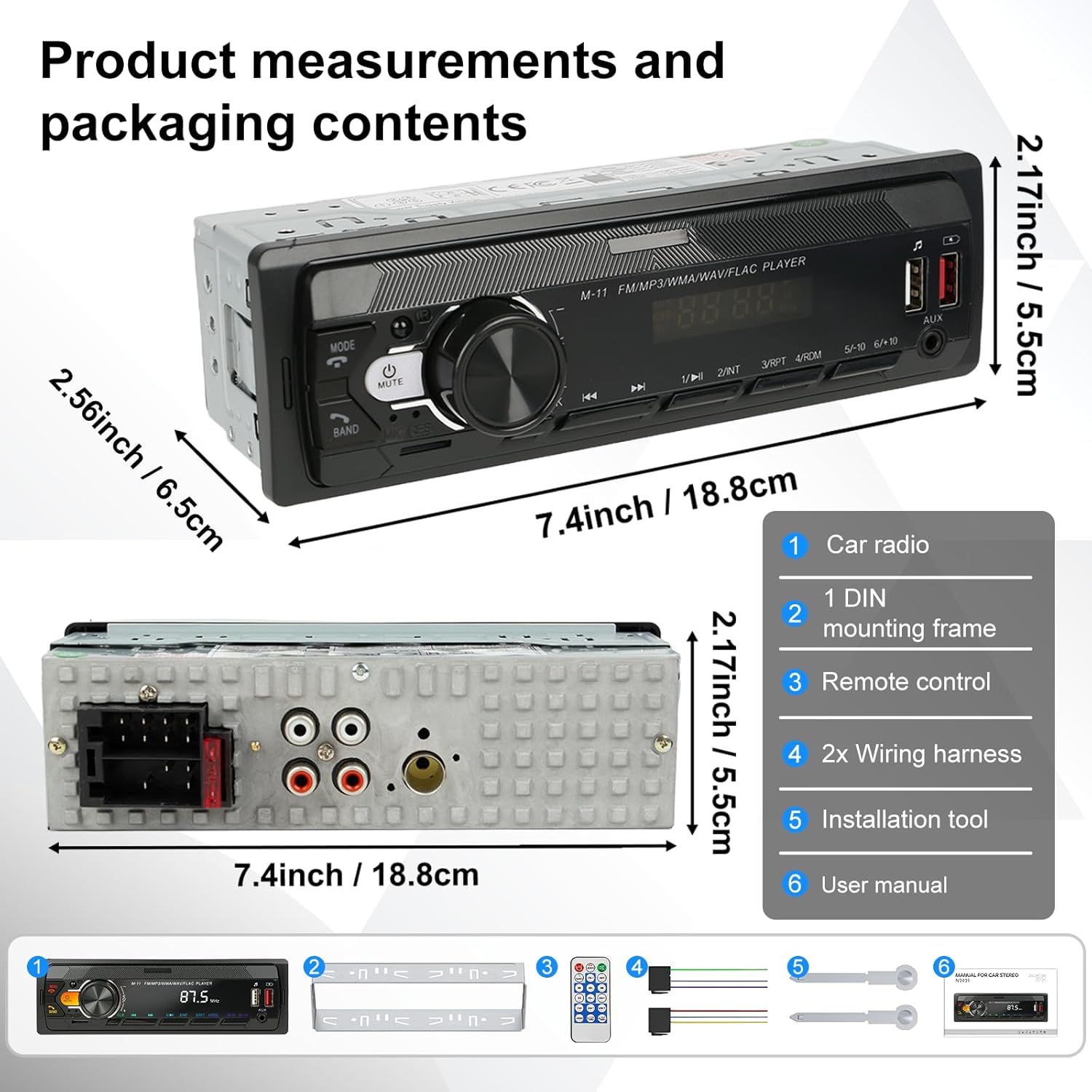 Car Stereo Radio Bluetooth 5.0, FM 7 Colors Car Radio With Bluetooth Hands-Free Calling, Car Radio With 2Usb/Aux/Sd/Mp3 Player Remote Control, With Voice Assistant, Supports Ios/Android