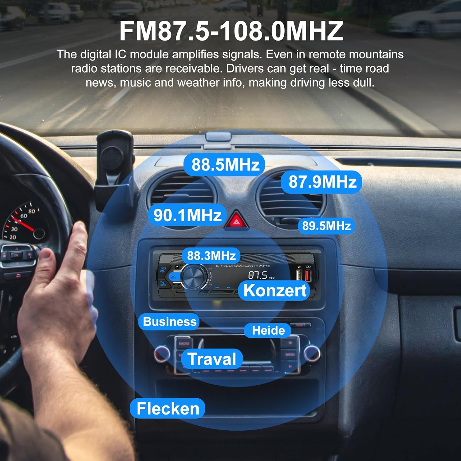 Car Stereo Radio Bluetooth 5.0, FM 7 Colors Car Radio With Bluetooth Hands-Free Calling, Car Radio With 2Usb/Aux/Sd/Mp3 Player Remote Control, With Voice Assistant, Supports Ios/Android