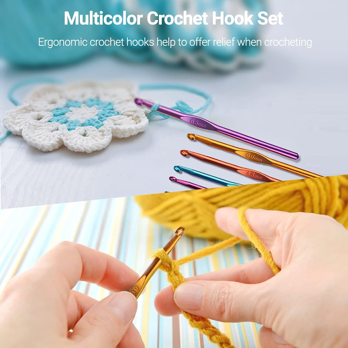127 Pcs Crochet Hook Set with Yarn Knitting Needles Sewing Tools Full Set Knit Gauge Scissors Stitch Holders Household Tool Kit