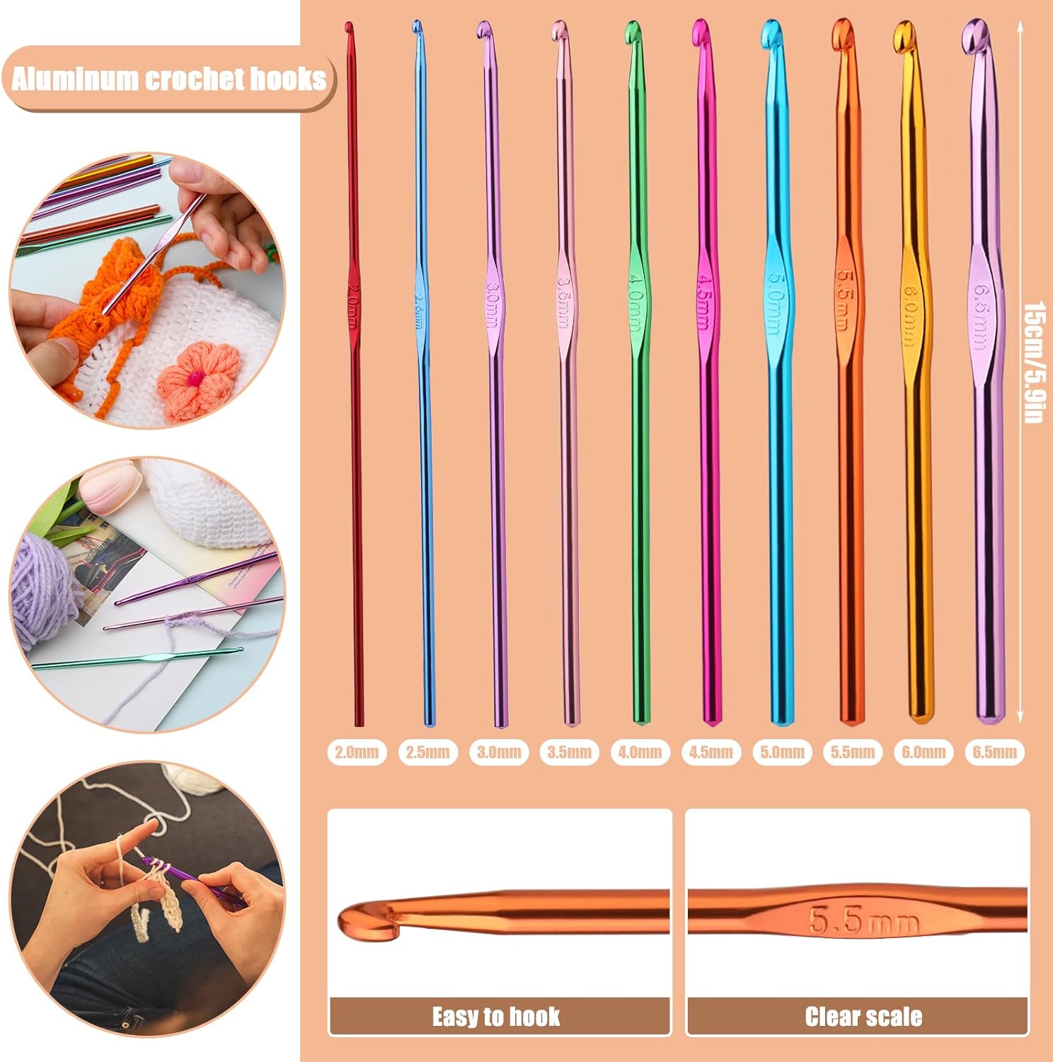 127 Pcs Crochet Hook Set with Yarn Knitting Needles Sewing Tools Full Set Knit Gauge Scissors Stitch Holders Household Tool Kit