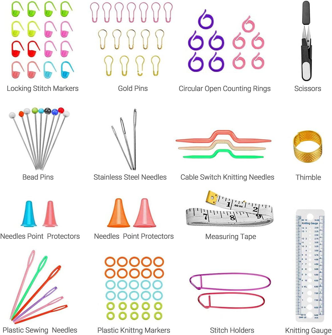 127 Pcs Crochet Hook Set with Yarn Knitting Needles Sewing Tools Full Set Knit Gauge Scissors Stitch Holders Household Tool Kit