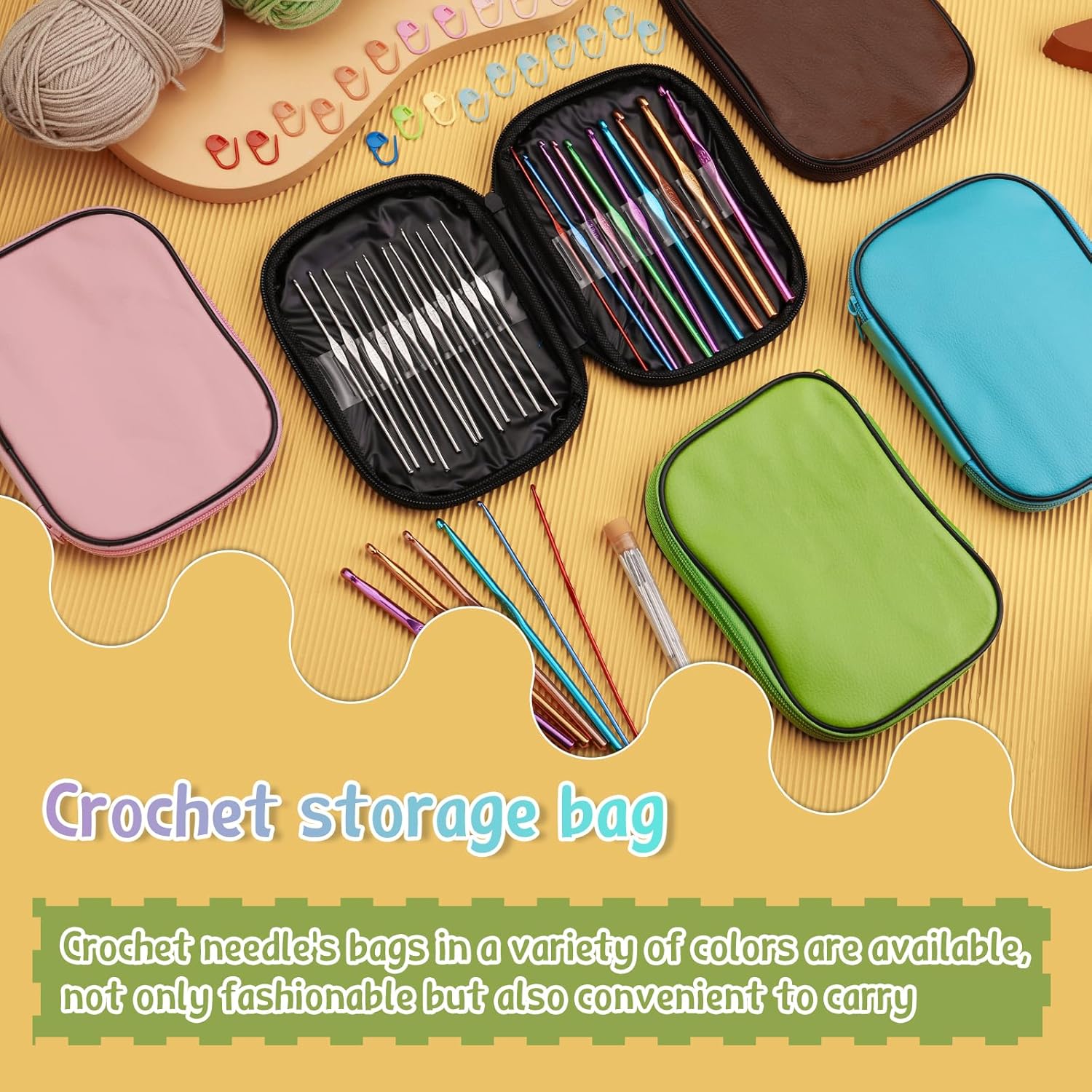 127 Pcs Crochet Hook Set with Yarn Knitting Needles Sewing Tools Full Set Knit Gauge Scissors Stitch Holders Household Tool Kit