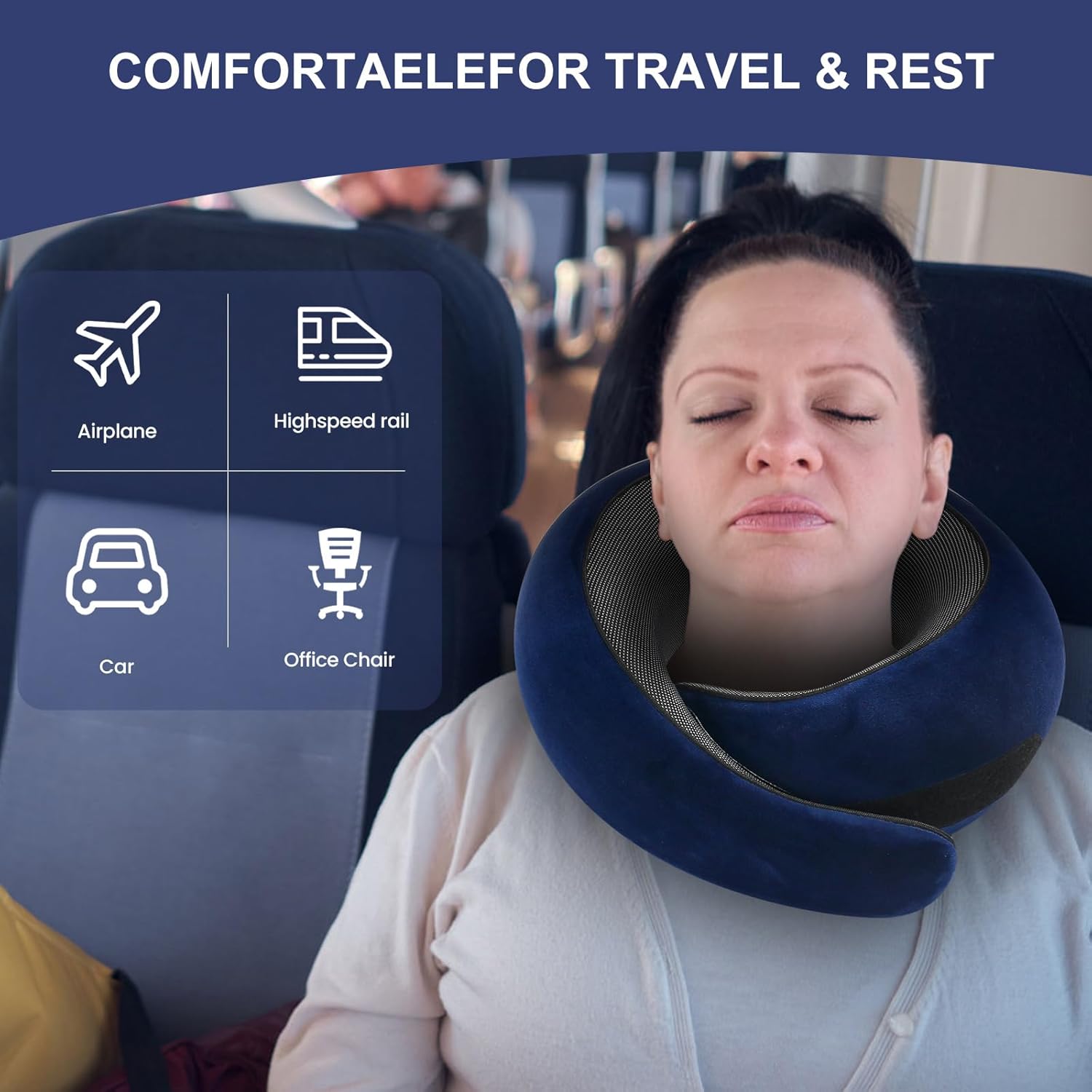 Neck Pillow, Travel Pillow uses Memory Foam to Support Neck Comfort, Ideal Companion for Airplane and car Travel, Compact, Convenient, and Versatile Airplane Sleep Pillow