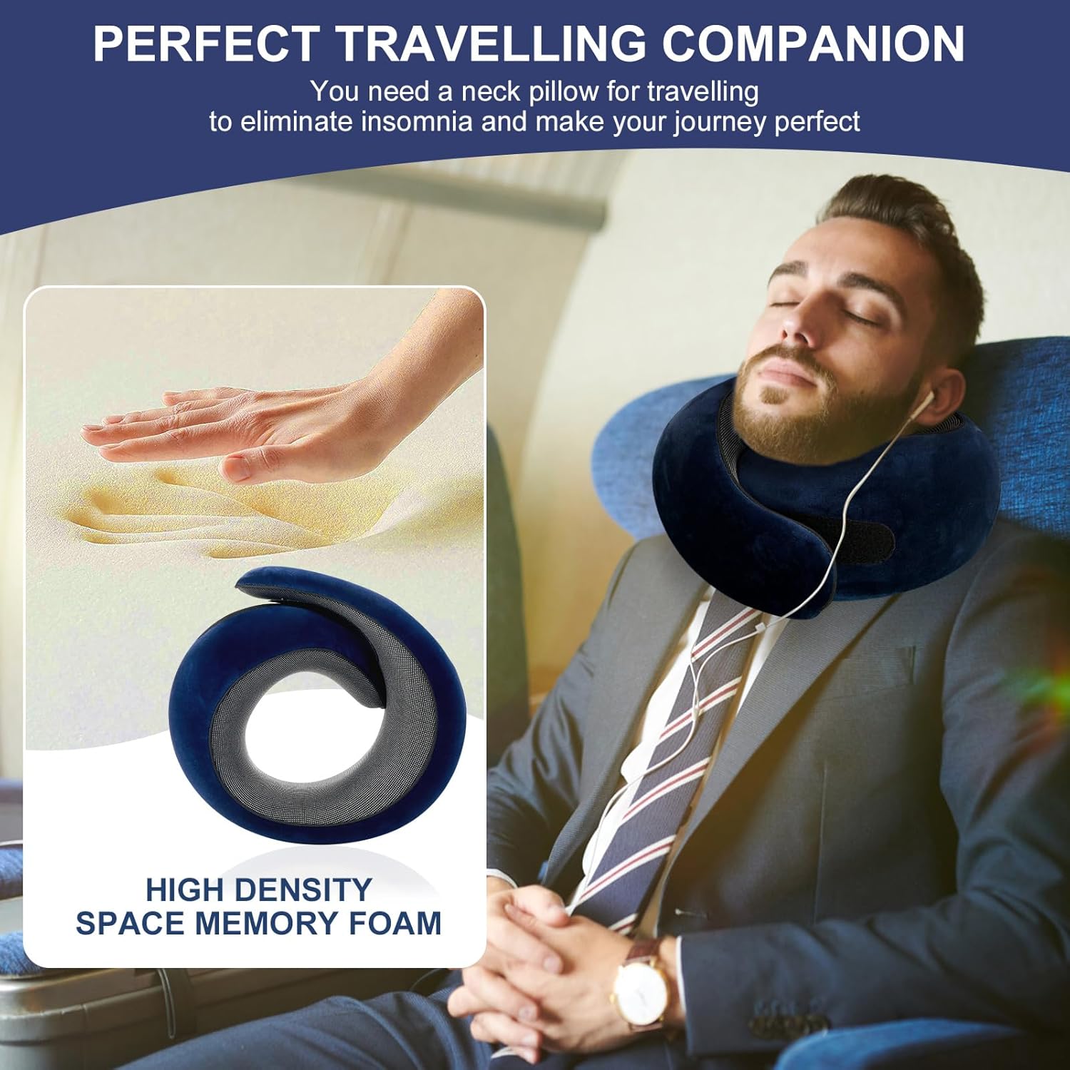 Neck Pillow, Travel Pillow uses Memory Foam to Support Neck Comfort, Ideal Companion for Airplane and car Travel, Compact, Convenient, and Versatile Airplane Sleep Pillow