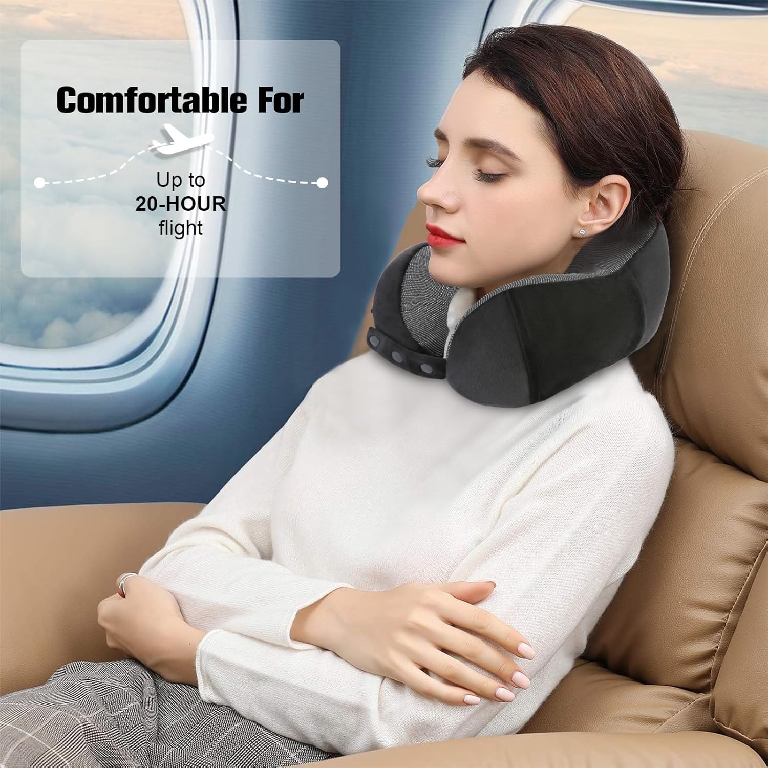 Travel Pillow for Airplane Memory Foam Neck Pillows, Soft Support Travel Essentials for Travelling, Sleeping Rest, Car, Train and Home Use