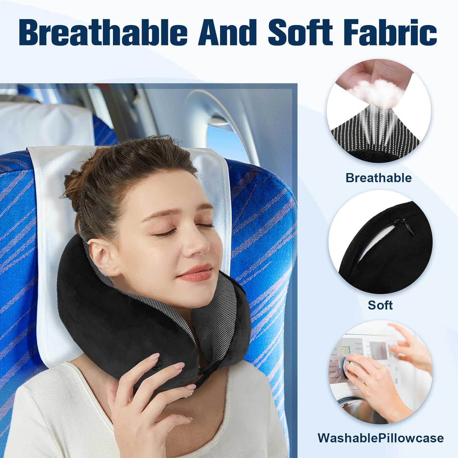 Travel Pillow for Airplane Memory Foam Neck Pillows, Soft Support Travel Essentials for Travelling, Sleeping Rest, Car, Train and Home Use