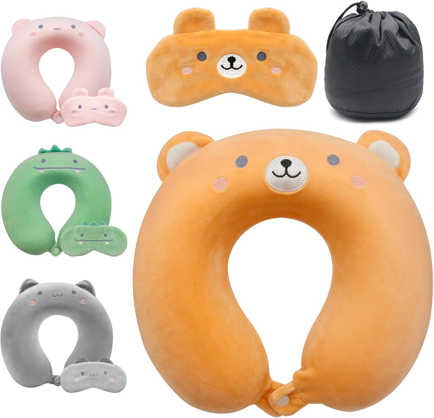 Travel Pillow Kids Travel Pillow with Sleep Eye Mask Cute Neck Pillow for Travel Soft Memory Foam Travel Neck Pillow for Adults and Kids Airplane Sleeping Travel and Camping