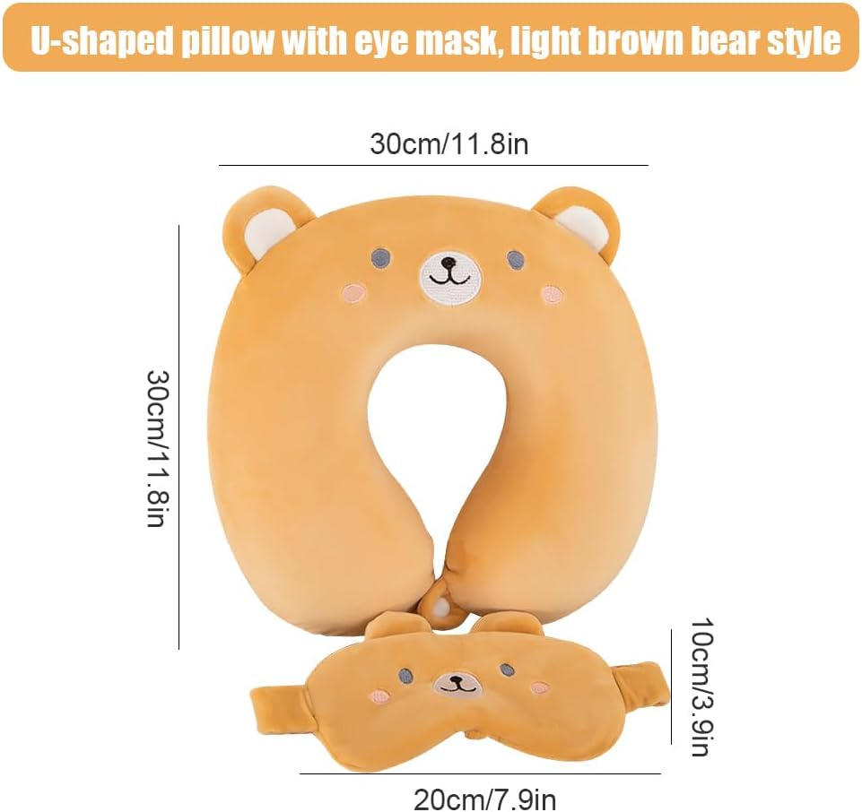 Travel Pillow Kids Travel Pillow with Sleep Eye Mask Cute Neck Pillow for Travel Soft Memory Foam Travel Neck Pillow for Adults and Kids Airplane Sleeping Travel and Camping
