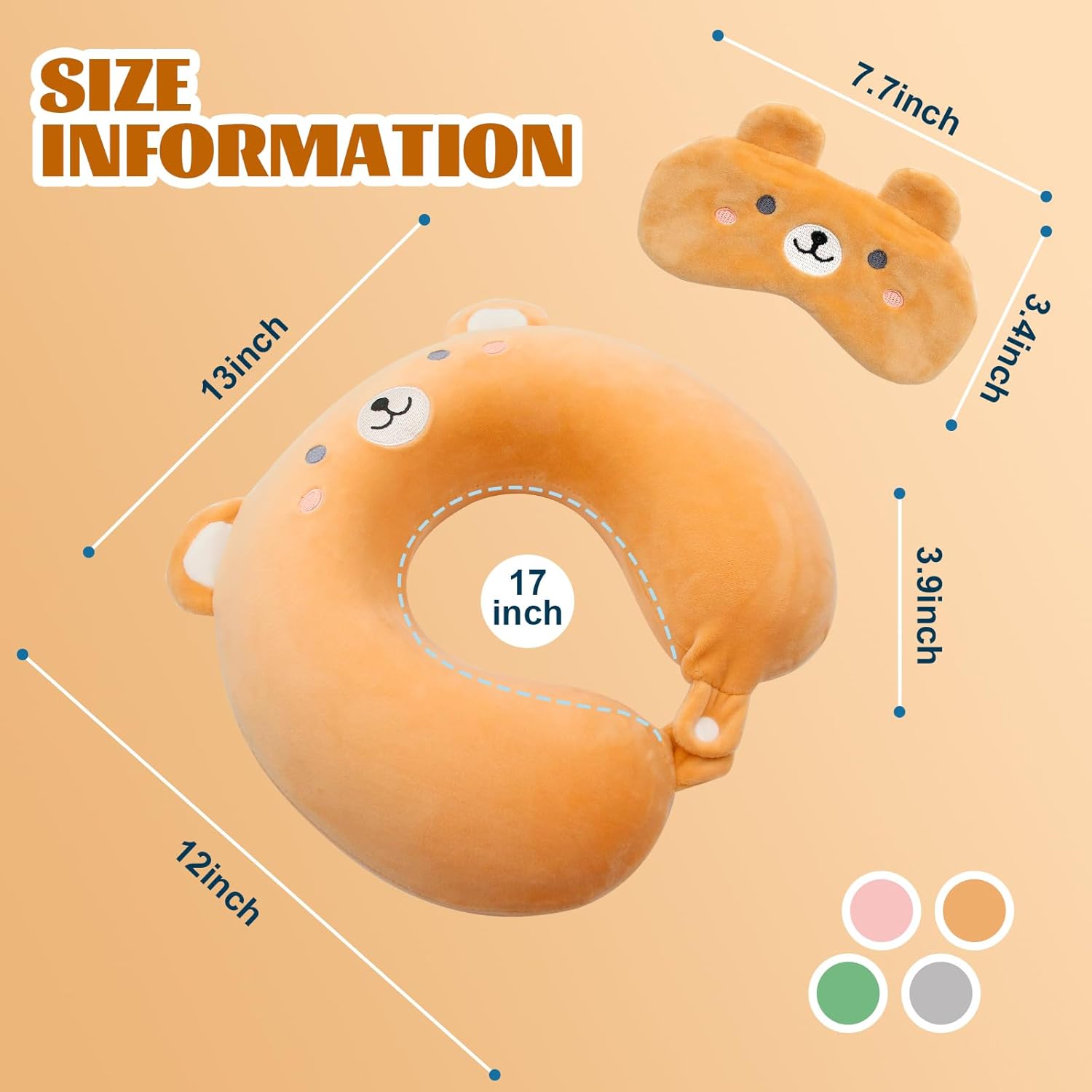 Travel Pillow Kids Travel Pillow with Sleep Eye Mask Cute Neck Pillow for Travel Soft Memory Foam Travel Neck Pillow for Adults and Kids Airplane Sleeping Travel and Camping