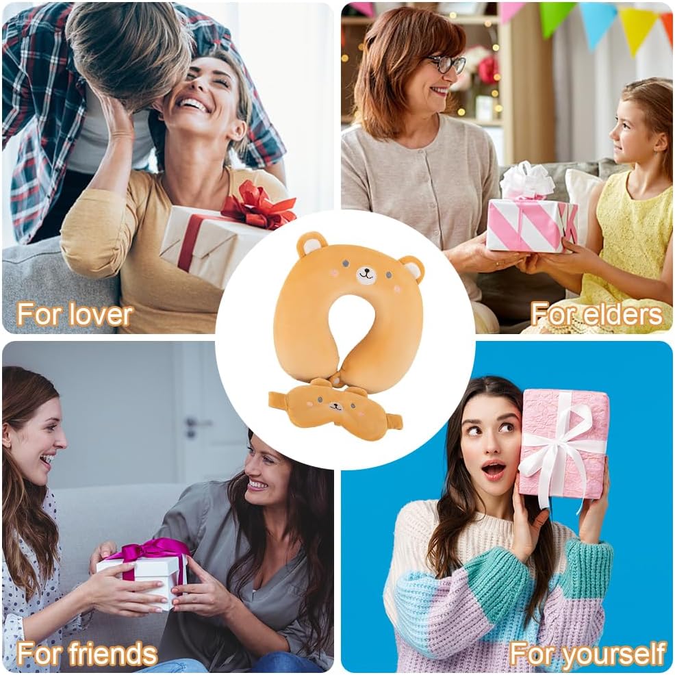 Travel Pillow Kids Travel Pillow with Sleep Eye Mask Cute Neck Pillow for Travel Soft Memory Foam Travel Neck Pillow for Adults and Kids Airplane Sleeping Travel and Camping