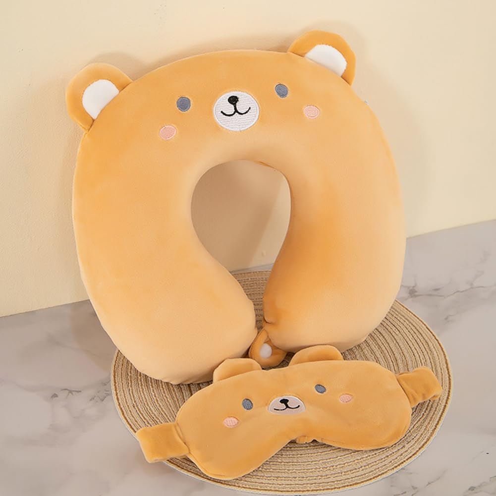 Travel Pillow Kids Travel Pillow with Sleep Eye Mask Cute Neck Pillow for Travel Soft Memory Foam Travel Neck Pillow for Adults and Kids Airplane Sleeping Travel and Camping