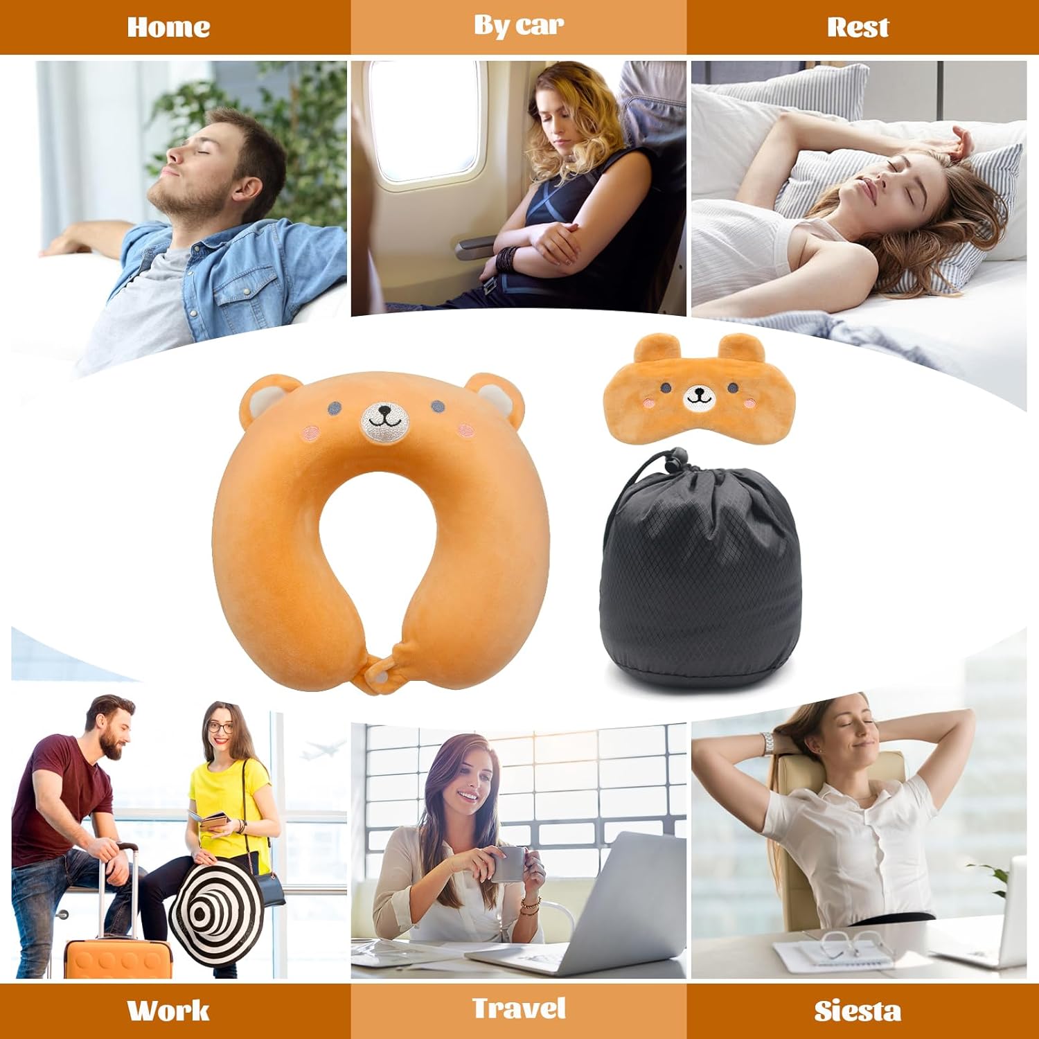 Travel Pillow Kids Travel Pillow with Sleep Eye Mask Cute Neck Pillow for Travel Soft Memory Foam Travel Neck Pillow for Adults and Kids Airplane Sleeping Travel and Camping