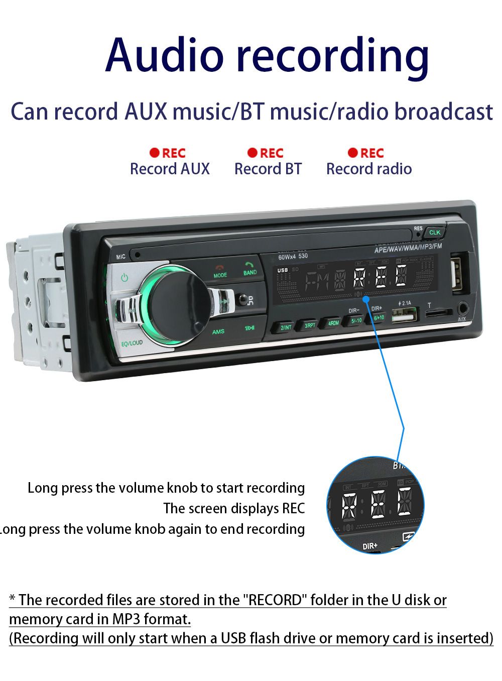 Car Stereo Radio Bluetooth 5.0, FM 7 Colors Car Radio With Bluetooth Hands-Free Calling, Car Radio Dual USB, Voice Assistant & App Control, Supports FM/MP3/WMA/FLAC/AUX/TF