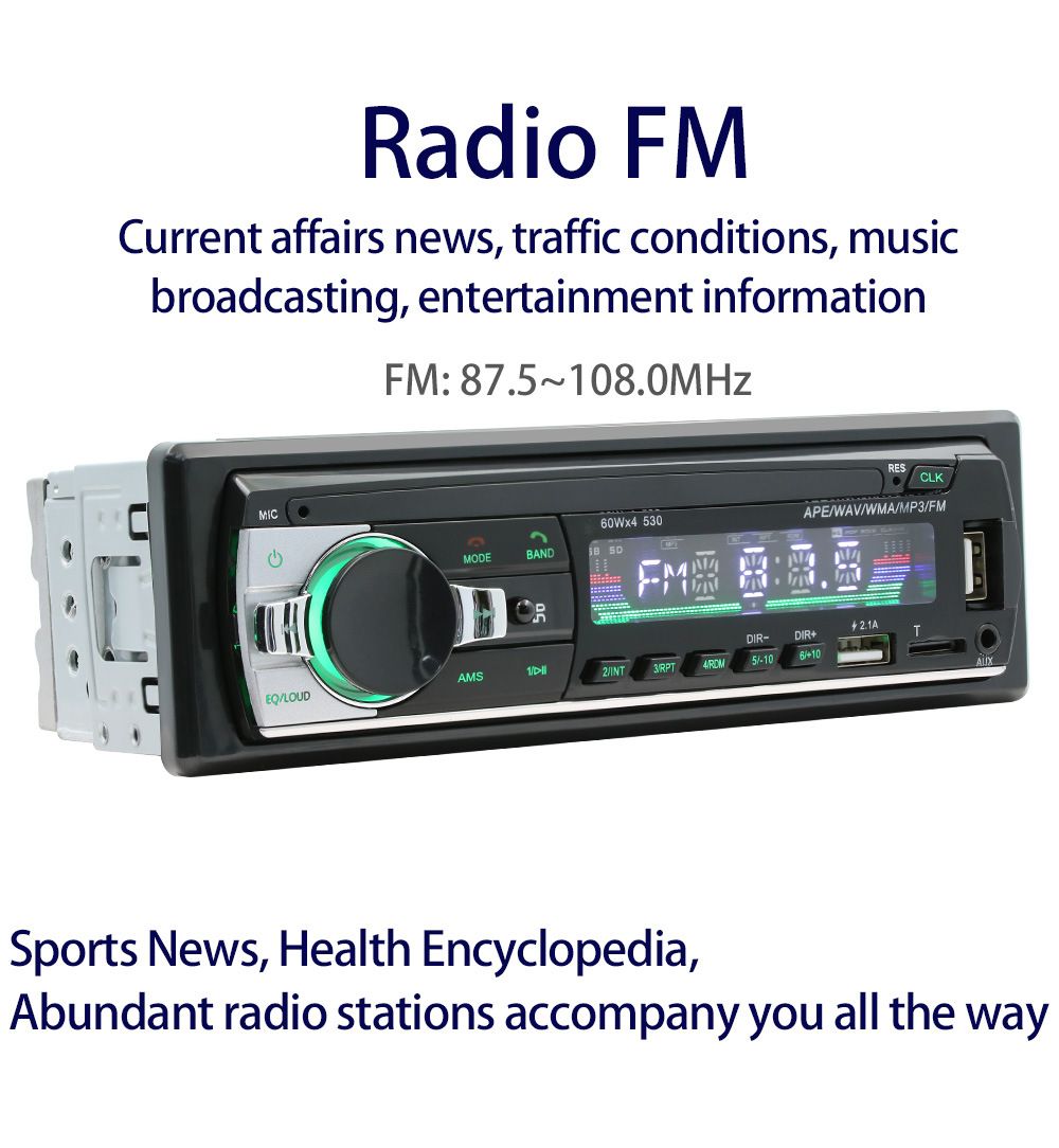 Car Stereo Radio Bluetooth 5.0, FM 7 Colors Car Radio With Bluetooth Hands-Free Calling, Car Radio Dual USB, Voice Assistant & App Control, Supports FM/MP3/WMA/FLAC/AUX/TF