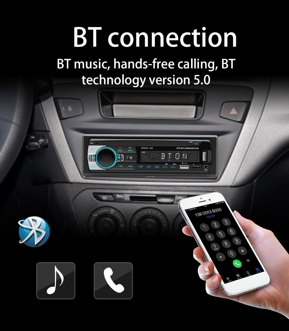 Car Stereo Radio Bluetooth 5.0, FM 7 Colors Car Radio With Bluetooth Hands-Free Calling, Car Radio Dual USB, Voice Assistant & App Control, Supports FM/MP3/WMA/FLAC/AUX/TF