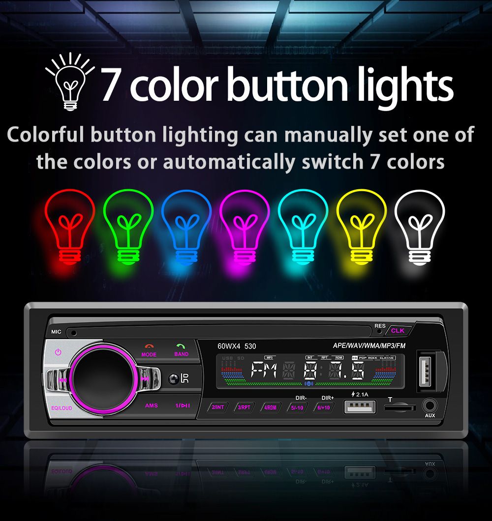 Car Stereo Radio Bluetooth 5.0, FM 7 Colors Car Radio With Bluetooth Hands-Free Calling, Car Radio Dual USB, Voice Assistant & App Control, Supports FM/MP3/WMA/FLAC/AUX/TF