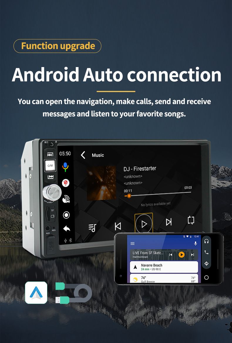 Car Radio MP5 2 Din HD 7" Touch Screen Stereo Bluetooth USB With Camera CarPlay Android Auto DAB Bluetooth Wifi Stereo AVI/MP4/PMP/RM/MPG