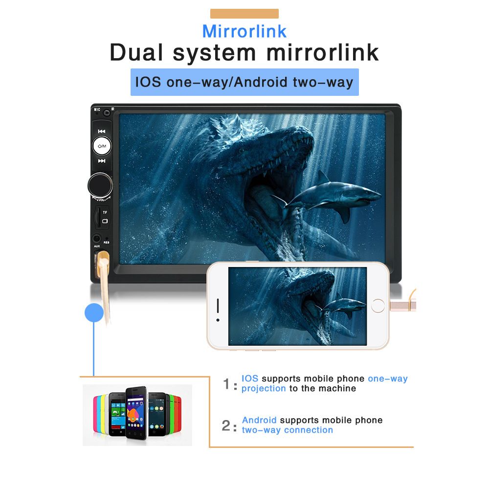 Car Radio MP5 2 Din HD 7" Touch Screen Stereo Bluetooth USB With Camera CarPlay Android Auto DAB Bluetooth Wifi Stereo AVI/MP4/PMP/RM/MPG