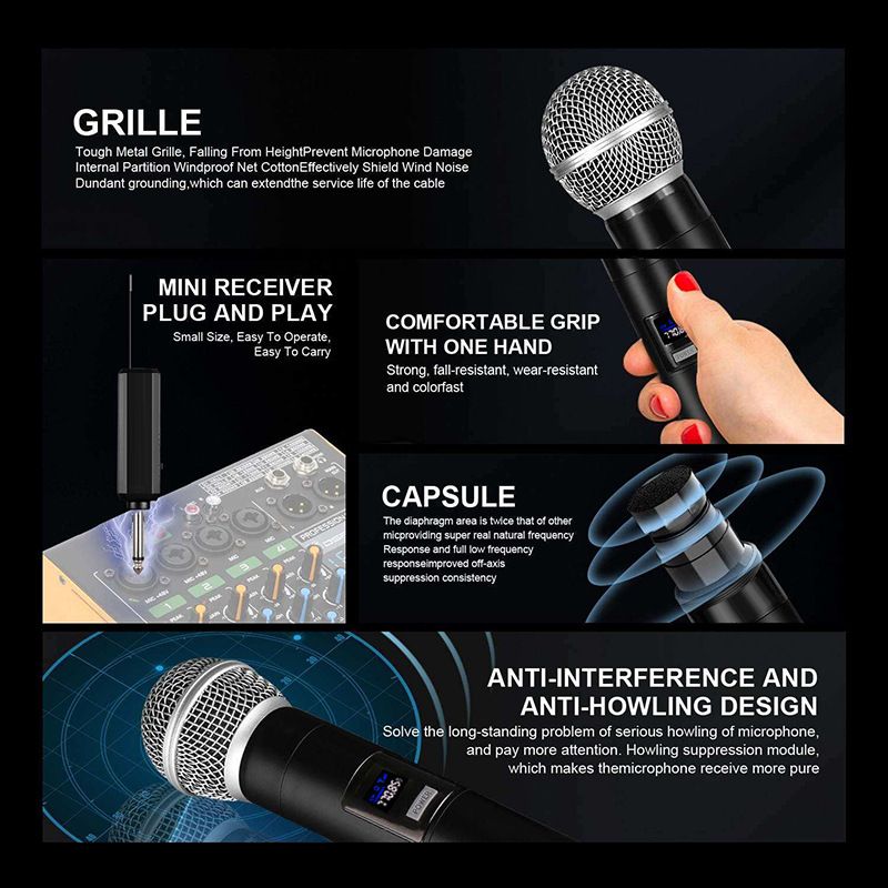 One To Two Wireless Microphone Universal, Suitable For Speaker Amplifiers, Home Karaoke, Entertainment, Stage Ktv，Rechargeable