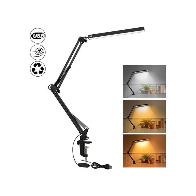 LED Desk Lamp with Eye-Caring 3 Modes 10 Brightness, Adjustable Swing Arm Long Flexible Lamp for Office Workers and Students, USB Port