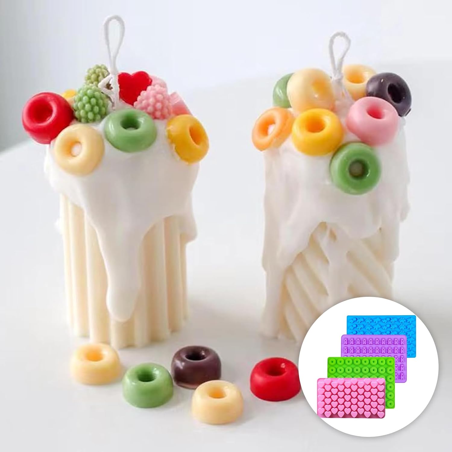 Silicone Gummy Candy Molds, 4PCS Candy Silicone Molds with 2 Droppers, Jelly Mold Non Stick Gummy Baking Tray for Sweets Fondant Cake Decor