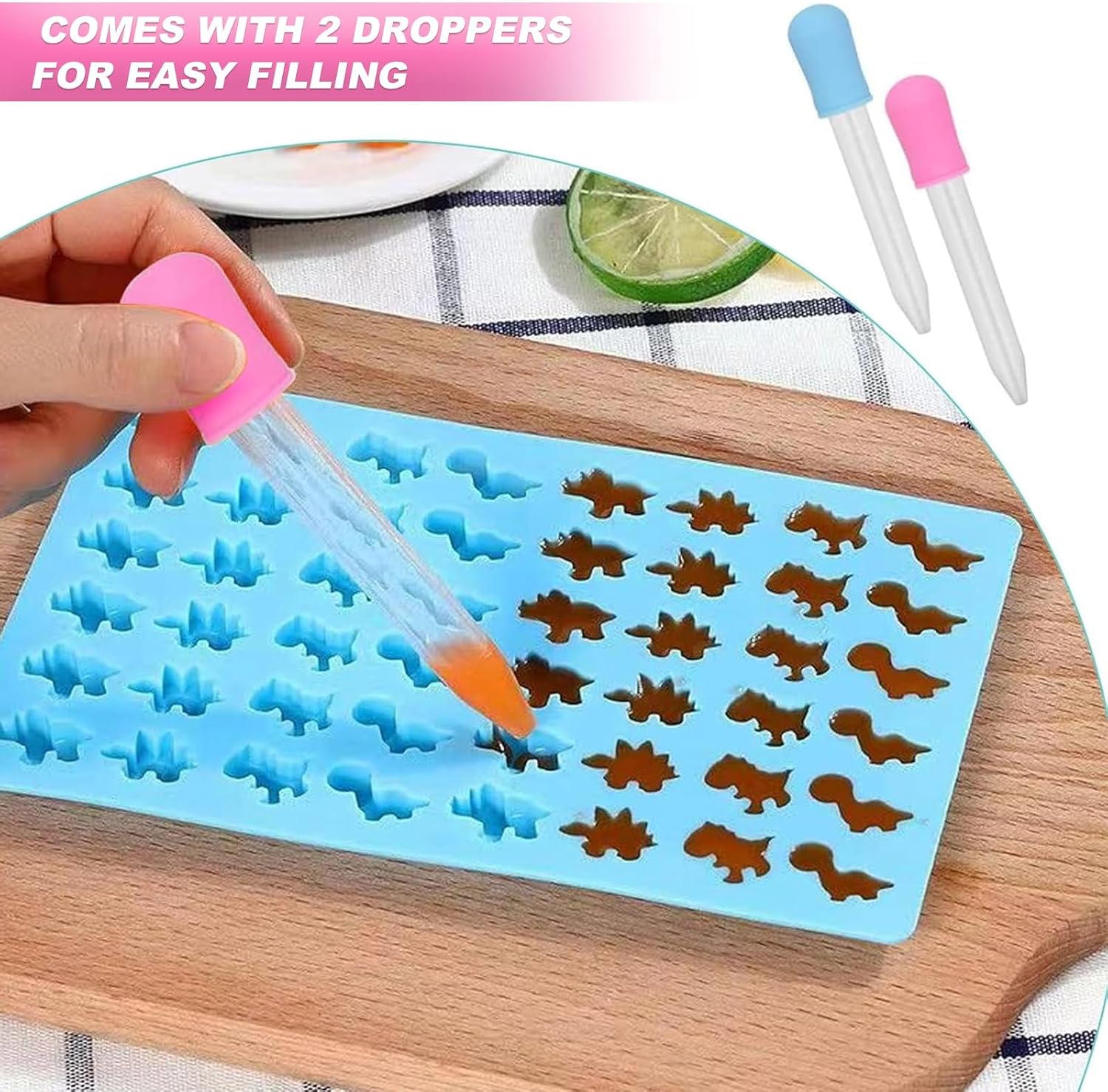 Silicone Gummy Candy Molds, 4PCS Candy Silicone Molds with 2 Droppers, Jelly Mold Non Stick Gummy Baking Tray for Sweets Fondant Cake Decor