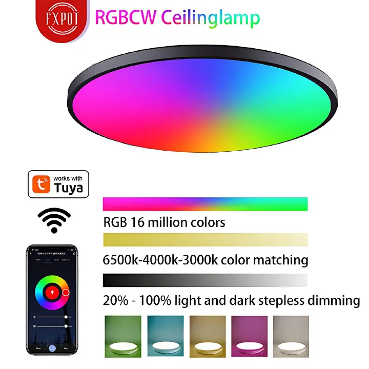 30W RGB Bulb LED Ceiling Light Bluetooth Speaker Bluetooth&IR Control Smart Pendant Lights Fixture Color Changing RGB Ceiling Light