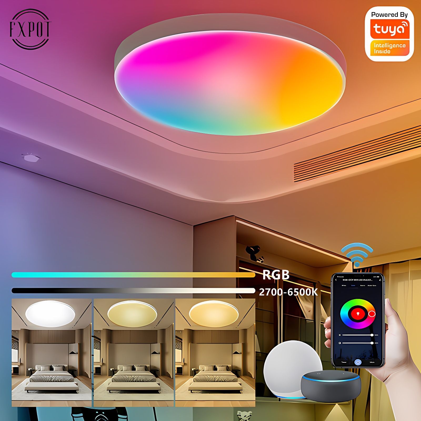 30W RGB Bulb LED Ceiling Light Bluetooth Speaker Bluetooth&IR Control Smart Pendant Lights Fixture Color Changing RGB Ceiling Light