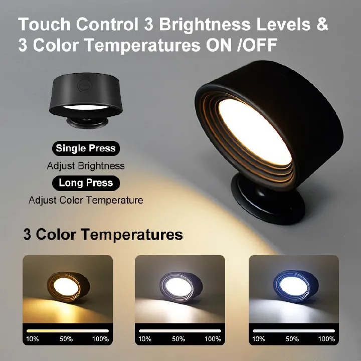 USB Rechargeable Memory Function Indoor Wall Lamp Magnetic Three-Color Cabinet Lamp Bedside Lamp Portable Touch Light Magnetic Wall Lamp