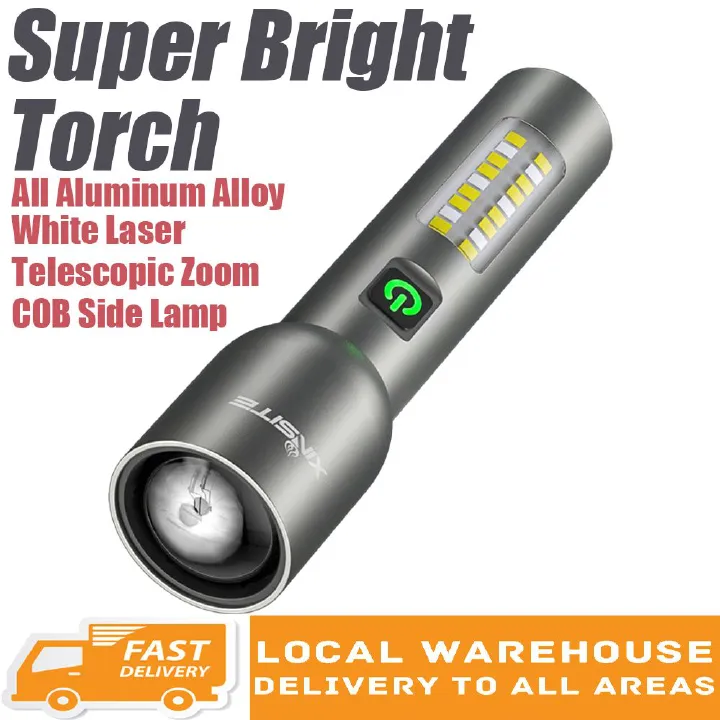 Aluminum Alloy Rechargeable Zoom Flashlight with Type-C Fast Charge 1800mAh Battery Red Warning Light  Long Range Multifunctional LED Tactical Torch for Camping Hiking Emergency Waterproof Portable