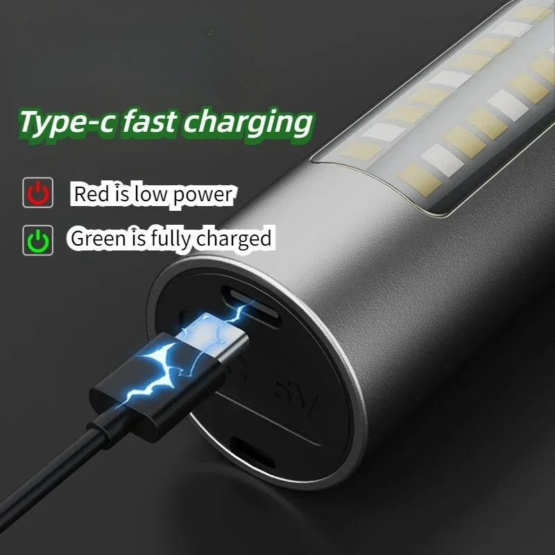 Aluminum Alloy Rechargeable Zoom Flashlight with Type-C Fast Charge 1800mAh Battery Red Warning Light  Long Range Multifunctional LED Tactical Torch for Camping Hiking Emergency Waterproof Portable