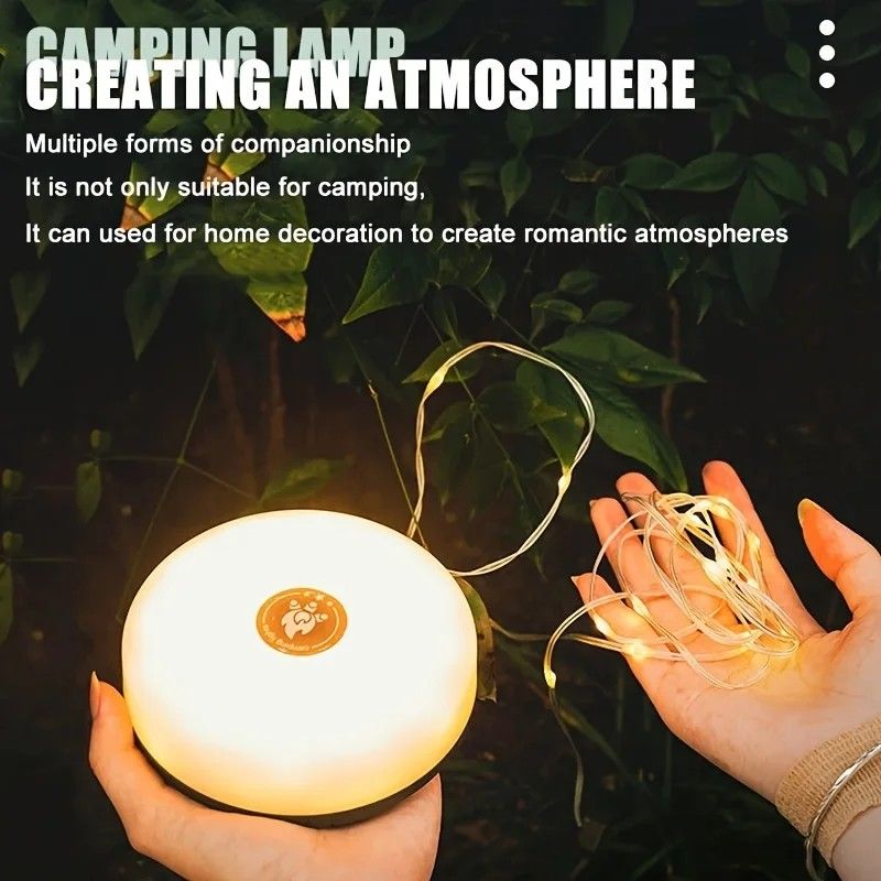 Indoor&Outdoor Portable 13 Modes Lighting Lamp Retractable 10 Meter Warm+RGB LED Strip Camping String Lights 3600mAh Outdoor Tent Light USB Rechargeable 100 LEDs for Garden Yard Patio