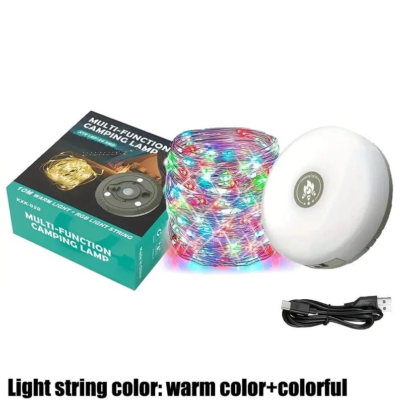 Indoor&Outdoor Portable 13 Modes Lighting Lamp Retractable 10 Meter Warm+RGB LED Strip Camping String Lights 3600mAh Outdoor Tent Light USB Rechargeable 100 LEDs for Garden Yard Patio