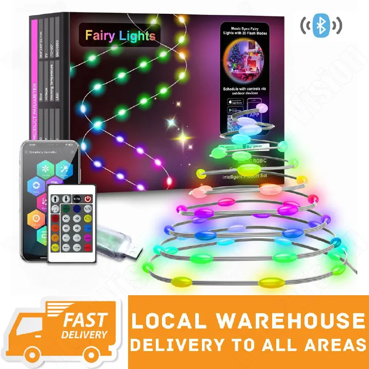 10 Meters Smart LED Bulbs LED Strip Bluetooth RGB Fairy Lamps 100LED Light Bulbs Indoor/Outdoor Waterproof USB Novelty Light Color Changing Music Copper with Remote Control