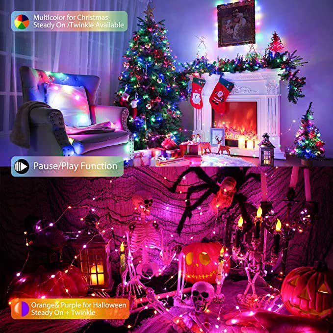 10 Meters Smart LED Bulbs LED Strip Bluetooth RGB Fairy Lamps 100LED Light Bulbs Indoor/Outdoor Waterproof USB Novelty Light Color Changing Music Copper with Remote Control
