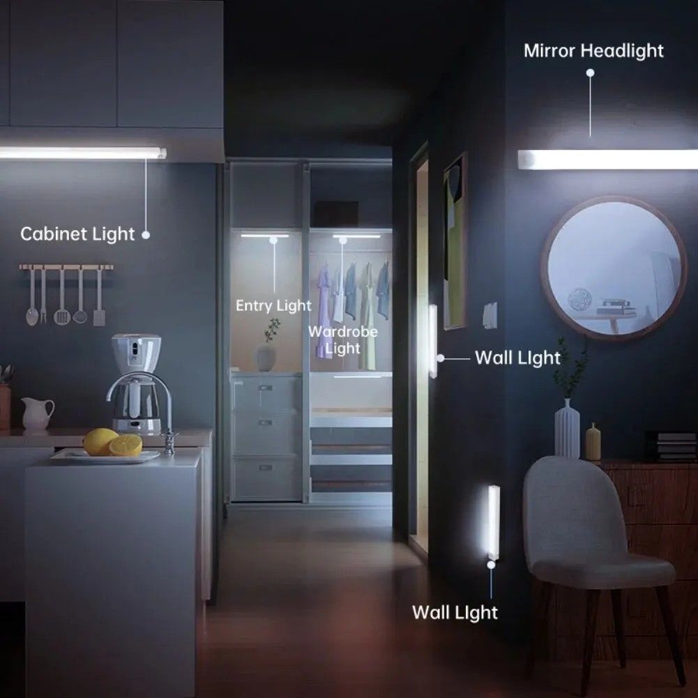 Smart LED Motion Sensor Light Magnet Night Light Rechargeable Bedside Lamp Wireless USB Nightlight for Kitchen Cabinet Closet Hallway